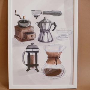 Illustration Poster Chemex Siebträger Kaffeemühle French Press